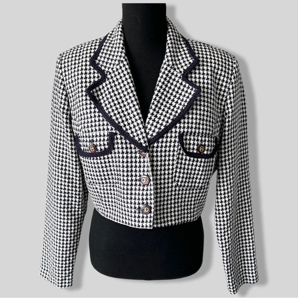 Vintage Mascara Houndstooth Pattern Cropped Blazer Made in Canada